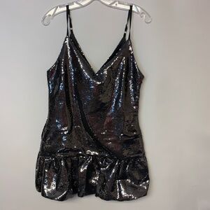 Forever 21 mini dress SZ M silver sequins bubble hem prom event formal disco NWT
